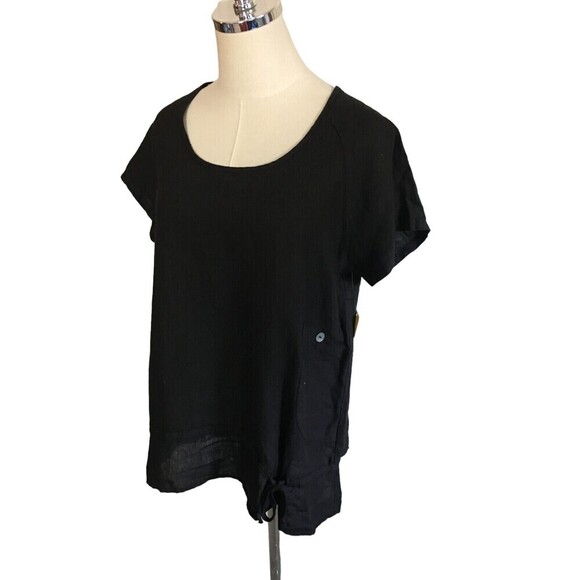 Russ Berens Top Women's Size Small Black Raglan Short Sleeves Linen - Picture 2 of 8